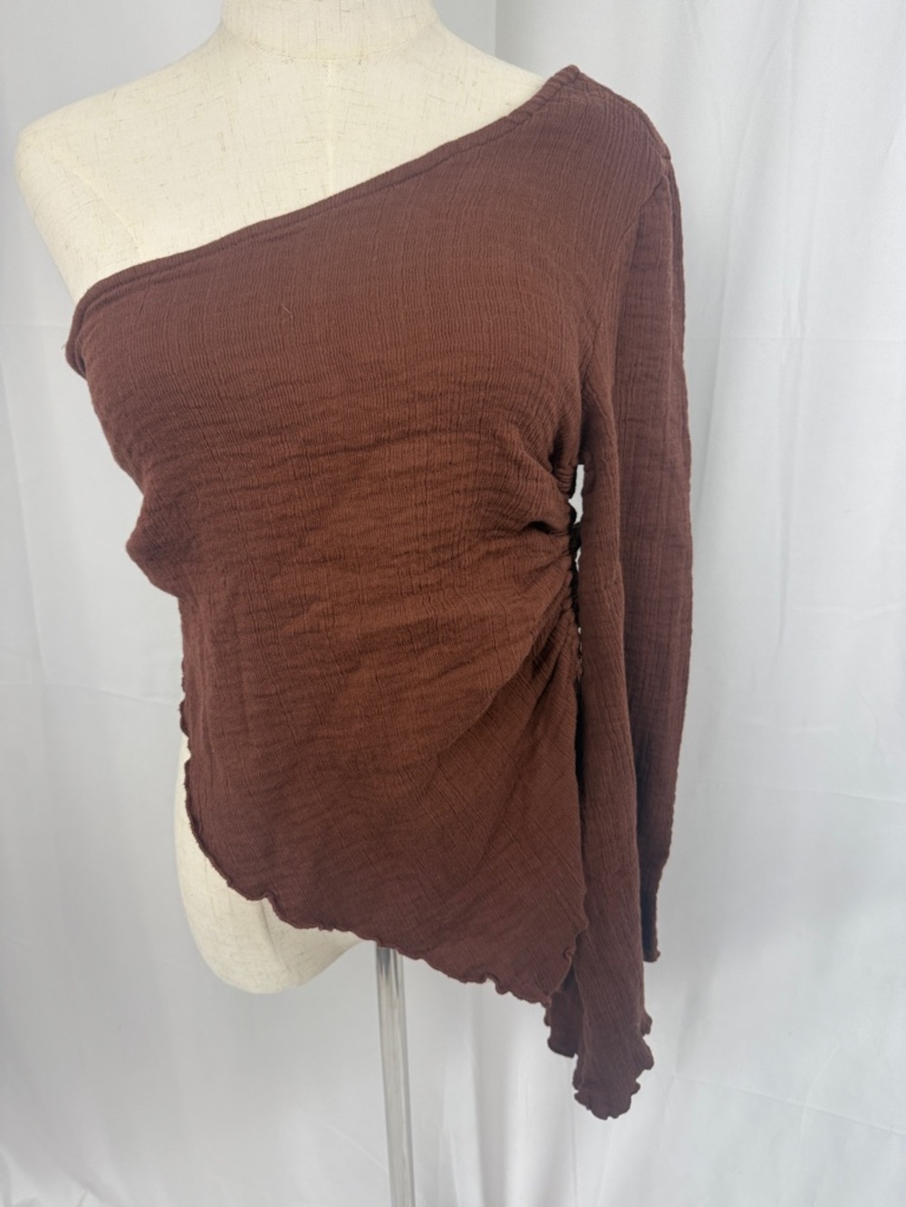 Free People One-Shoulder Ruched Brown Tunic